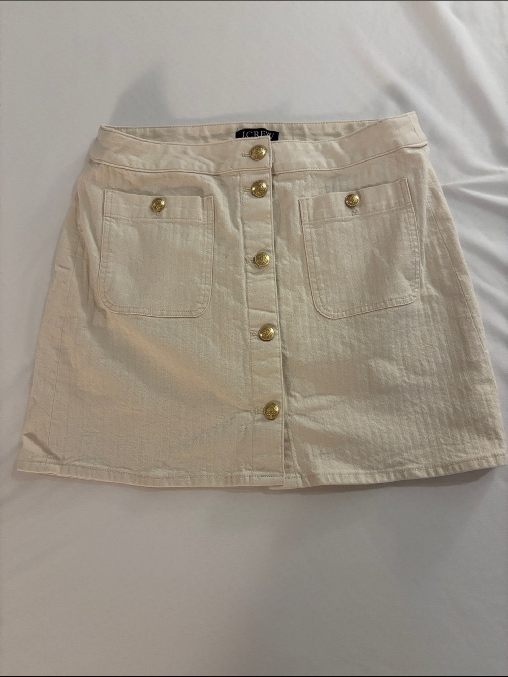J. Crew Cream Button-Front Mini Skirt with Gold Buttons